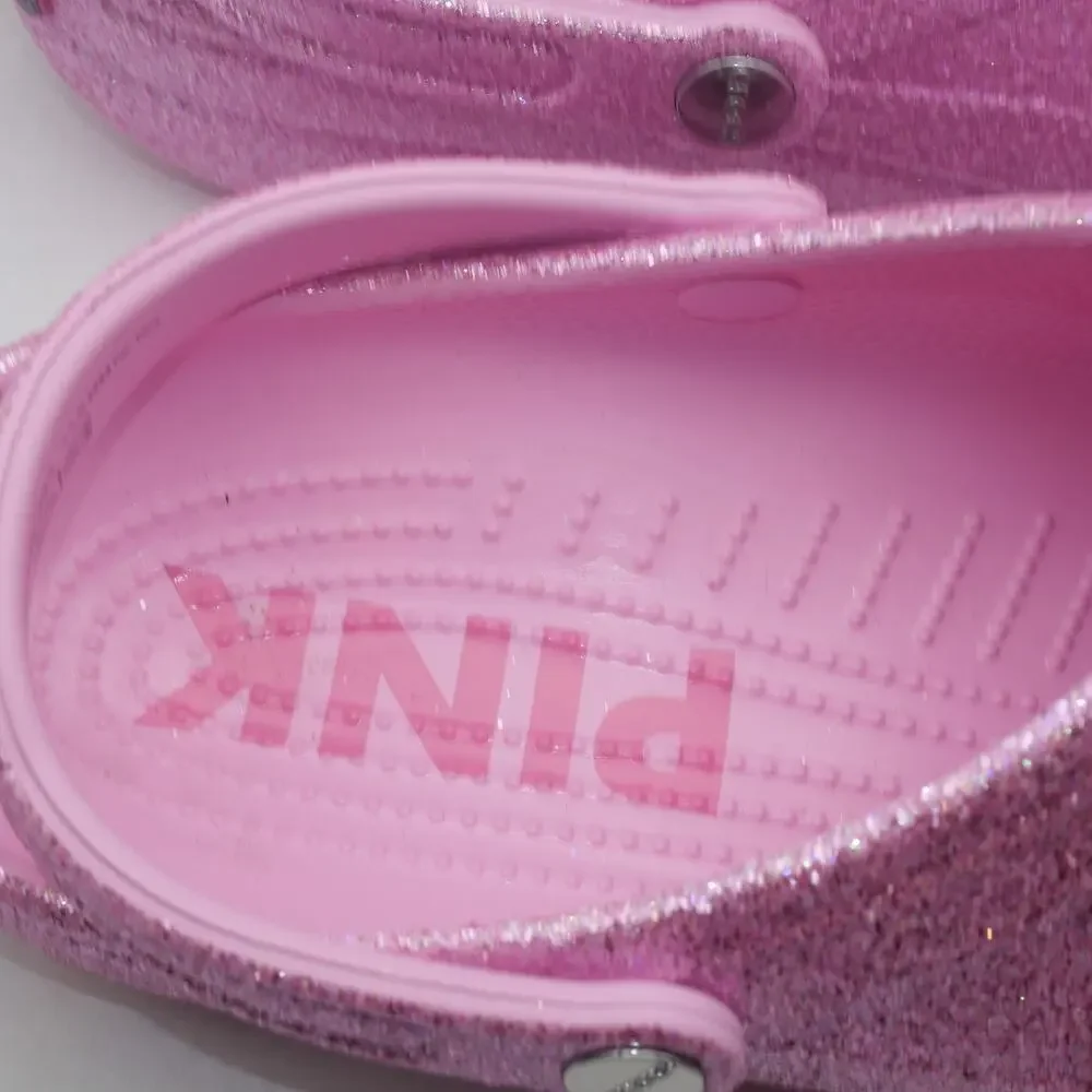 New Crocs Mean Girls Classic Clogs Sandals  Pink Glitter  Men's 12  Women's 14